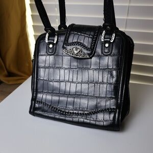 Marc Chantal Black Croc Embossed Genuine Leather Handbag – Western Style Tote